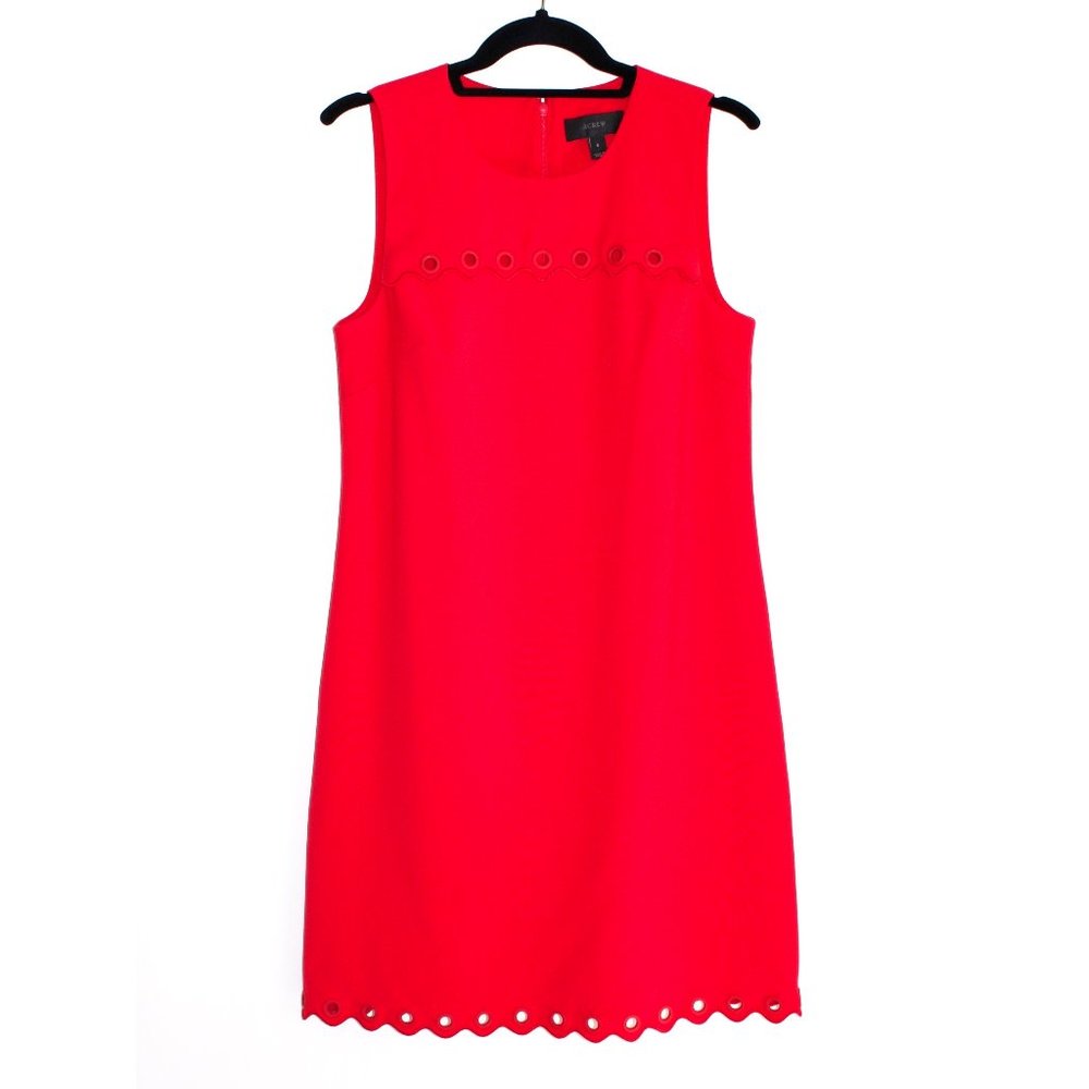 J. Crew Electric Crimson Eyelet Detail Wavy Hem Sleeveless Dress